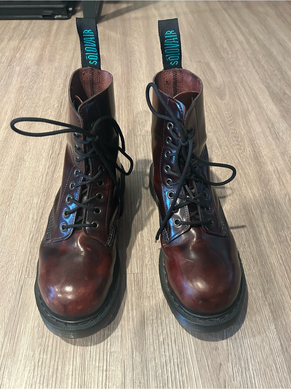 Solovair Women's Burgundy Leather Combat Boots • Made in England • US Size 7